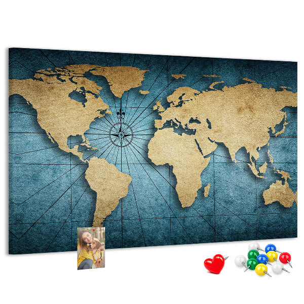 Tableau en liège Carte du monde antique avec boussole