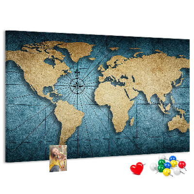 Tableau en liège Carte du monde antique avec boussole