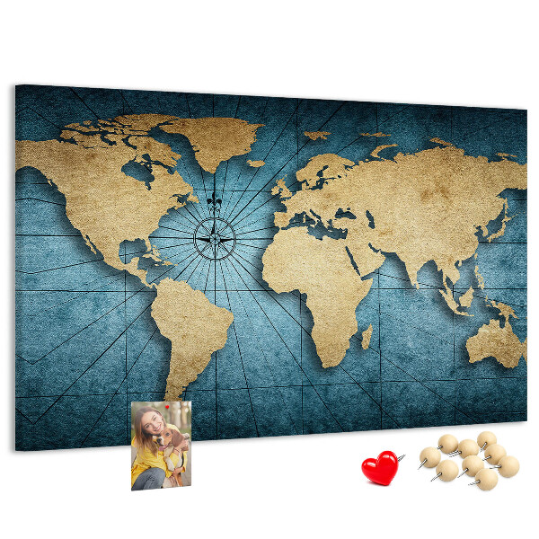 Tableau en liège Carte du monde antique avec boussole
