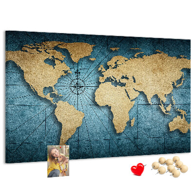 Tableau en liège Carte du monde antique avec boussole