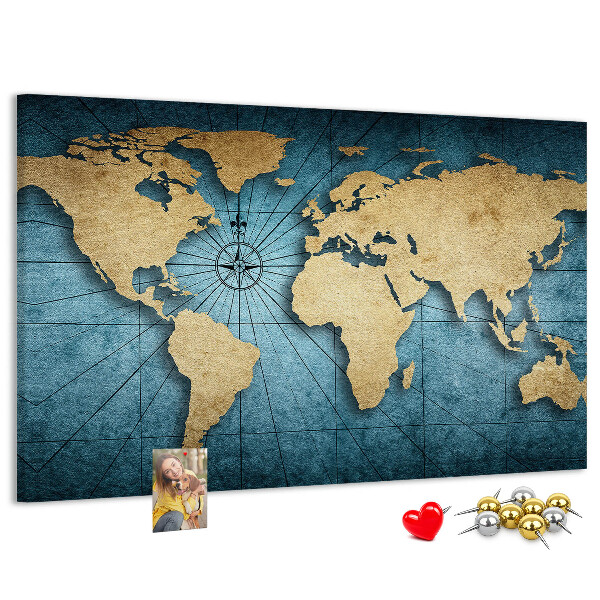 Tableau en liège Carte du monde antique avec boussole