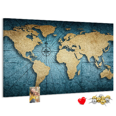 Tableau en liège Carte du monde antique avec boussole