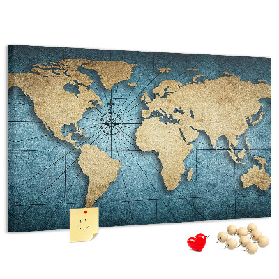 Tableau en liège Carte du monde antique avec boussole