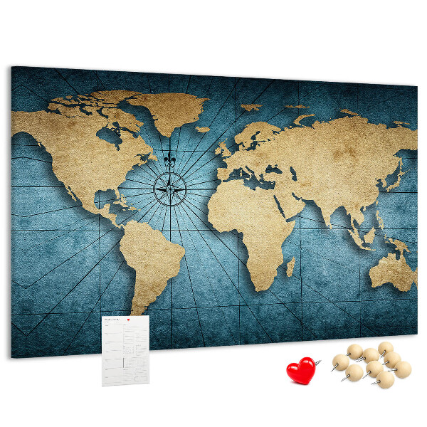 Tableau en liège Carte du monde antique avec boussole