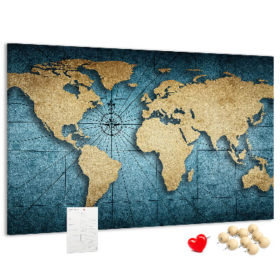 Tableau en liège Carte du monde antique avec boussole