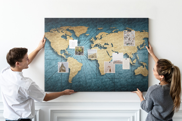 Tableau en liège Carte du monde antique avec boussole