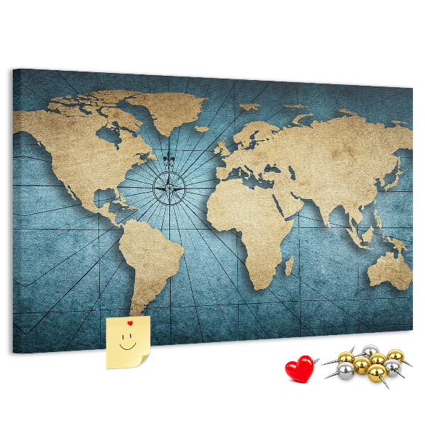 Tableau en liège Carte du monde antique avec boussole