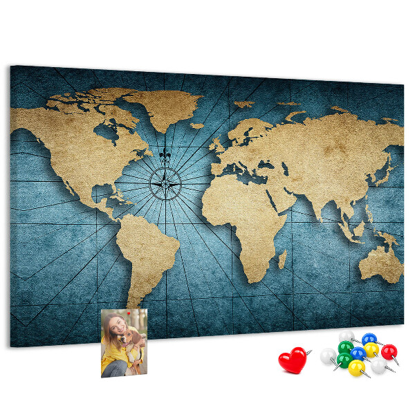 Tableau en liège Carte du monde antique avec boussole
