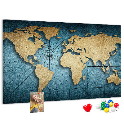 Tableau en liège Carte du monde antique avec boussole