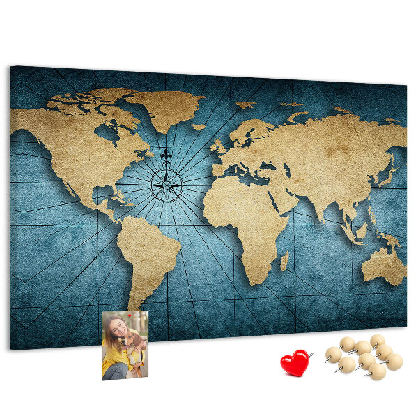 Tableau en liège Carte du monde antique avec boussole