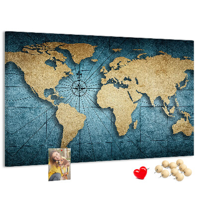 Tableau en liège Carte du monde antique avec boussole