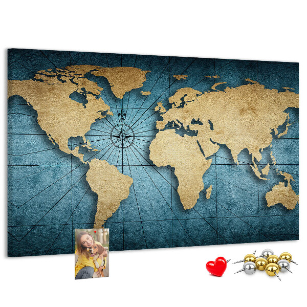 Tableau en liège Carte du monde antique avec boussole