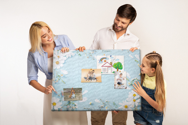 Tableau affichage liège Motif floral sur fond bleu clair