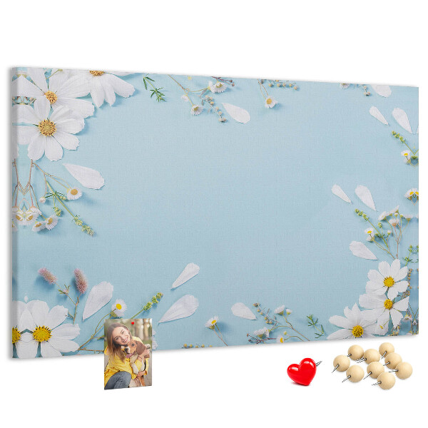 Tableau affichage liège Motif floral sur fond bleu clair