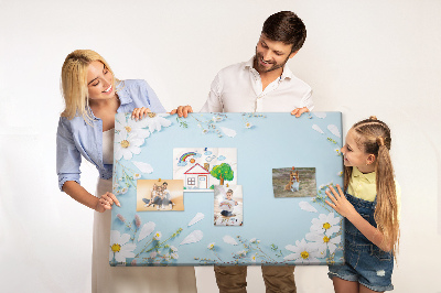 Tableau affichage liège Motif floral sur fond bleu clair