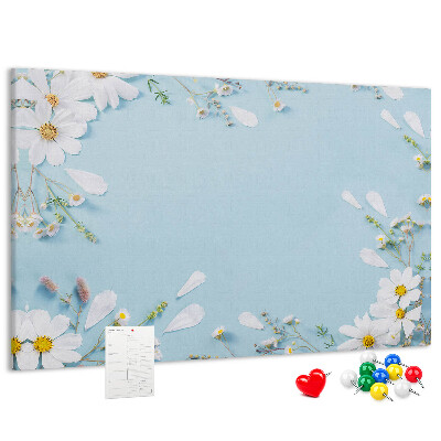Tableau affichage liège Motif floral sur fond bleu clair