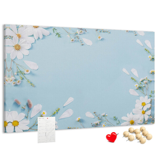 Tableau affichage liège Motif floral sur fond bleu clair