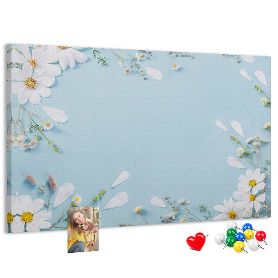 Tableau affichage liège Motif floral sur fond bleu clair