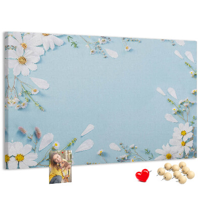 Tableau affichage liège Motif floral sur fond bleu clair