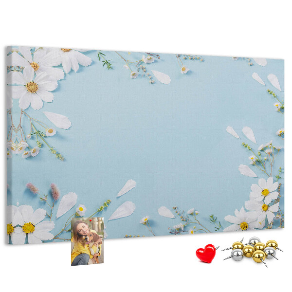 Tableau affichage liège Motif floral sur fond bleu clair