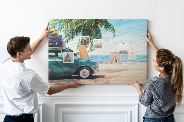 Tableau de liège Un voyage de vacances au bord de la mer en voiture