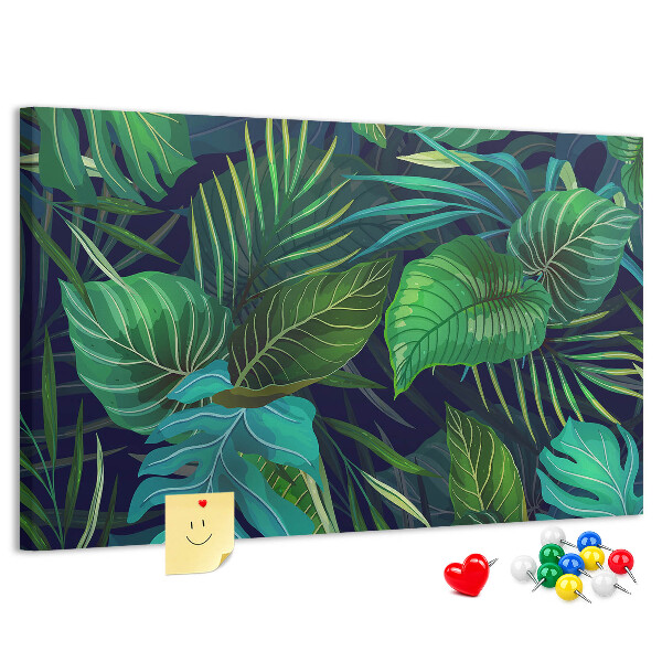 Tableau affichage liège Feuilles tropicales sur fond sombre