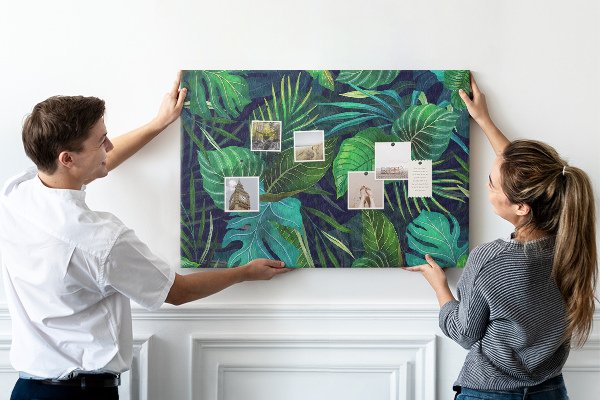 Tableau affichage liège Feuilles tropicales sur fond sombre
