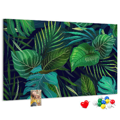 Tableau affichage liège Feuilles tropicales sur fond sombre