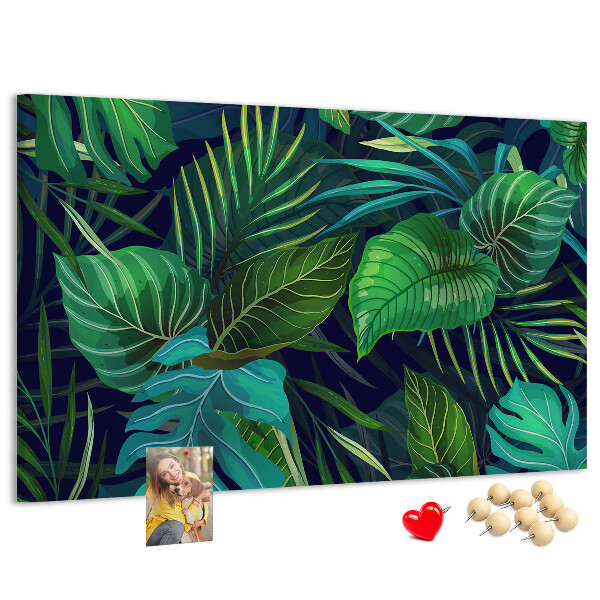 Tableau affichage liège Feuilles tropicales sur fond sombre