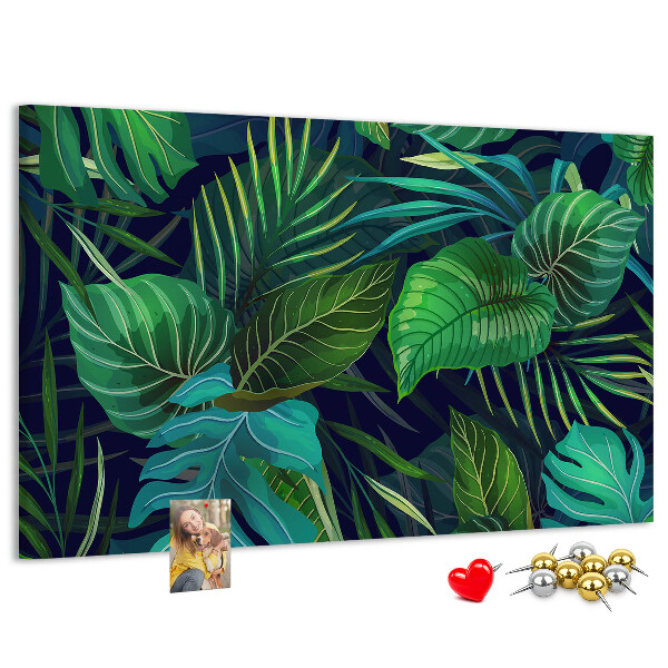 Tableau affichage liège Feuilles tropicales sur fond sombre