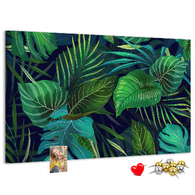 Tableau affichage liège Feuilles tropicales sur fond sombre