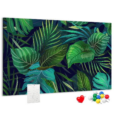 Tableau affichage liège Feuilles tropicales sur fond sombre