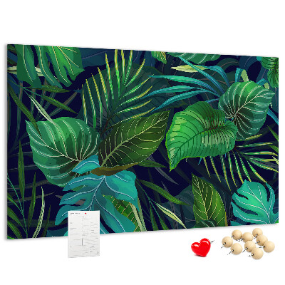 Tableau affichage liège Feuilles tropicales sur fond sombre