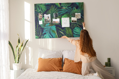 Tableau affichage liège Feuilles tropicales sur fond sombre