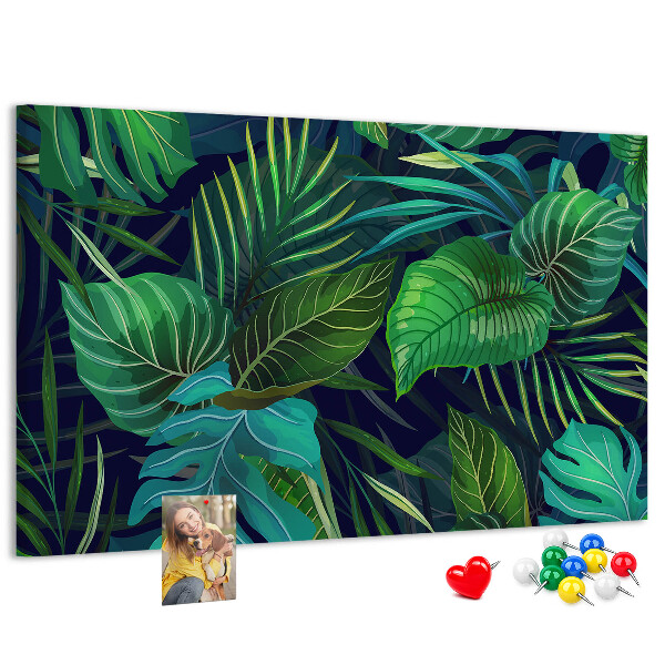 Tableau affichage liège Feuilles tropicales sur fond sombre