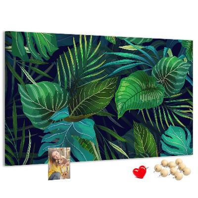 Tableau affichage liège Feuilles tropicales sur fond sombre