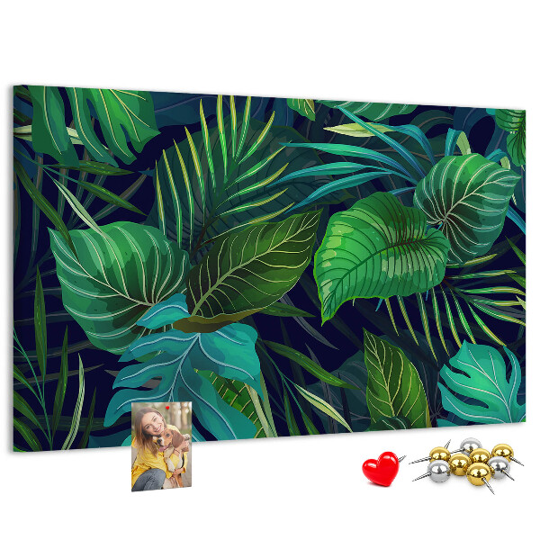 Tableau affichage liège Feuilles tropicales sur fond sombre