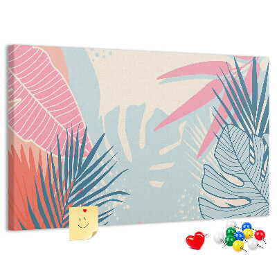 Tableau en liège Motif de feuilles tropicales aux couleurs pastel