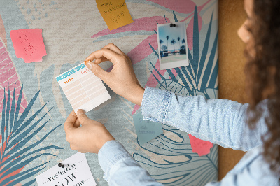 Tableau en liège Motif de feuilles tropicales aux couleurs pastel