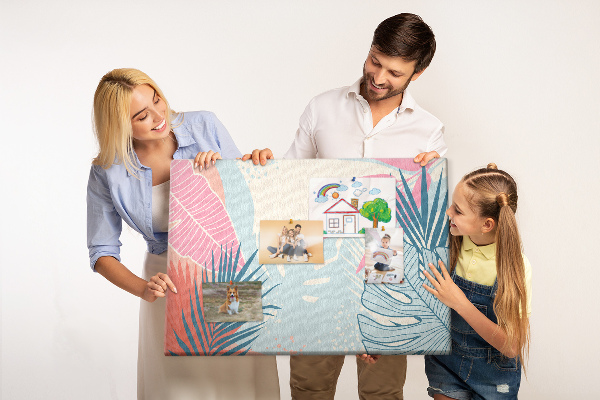 Tableau en liège Motif de feuilles tropicales aux couleurs pastel