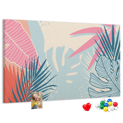 Tableau en liège Motif de feuilles tropicales aux couleurs pastel