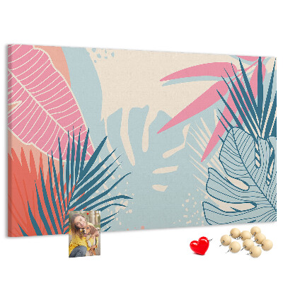 Tableau en liège Motif de feuilles tropicales aux couleurs pastel