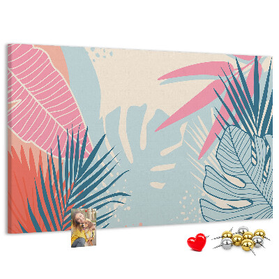Tableau en liège Motif de feuilles tropicales aux couleurs pastel