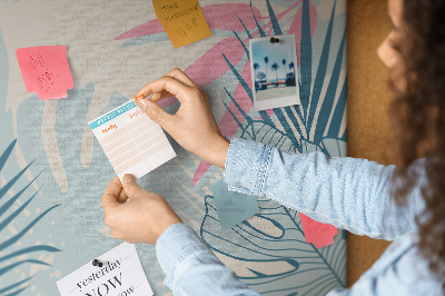 Tableau en liège Motif de feuilles tropicales aux couleurs pastel