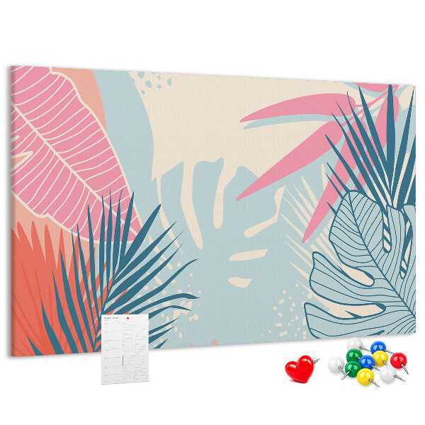 Tableau en liège Motif de feuilles tropicales aux couleurs pastel