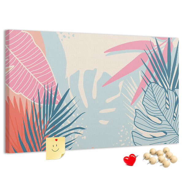 Tableau en liège Motif de feuilles tropicales aux couleurs pastel