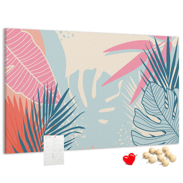 Tableau en liège Motif de feuilles tropicales aux couleurs pastel