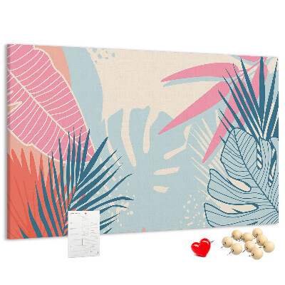 Tableau en liège Motif de feuilles tropicales aux couleurs pastel