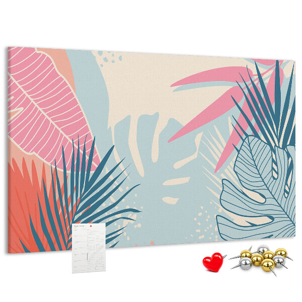 Tableau en liège Motif de feuilles tropicales aux couleurs pastel