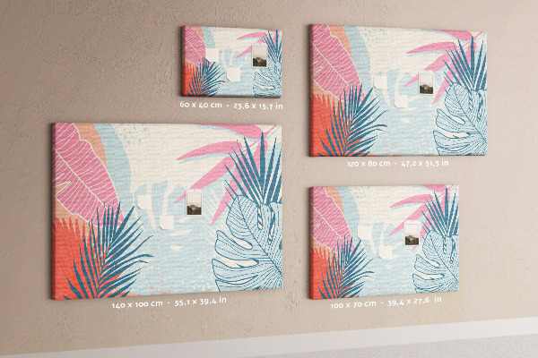 Tableau en liège Motif de feuilles tropicales aux couleurs pastel
